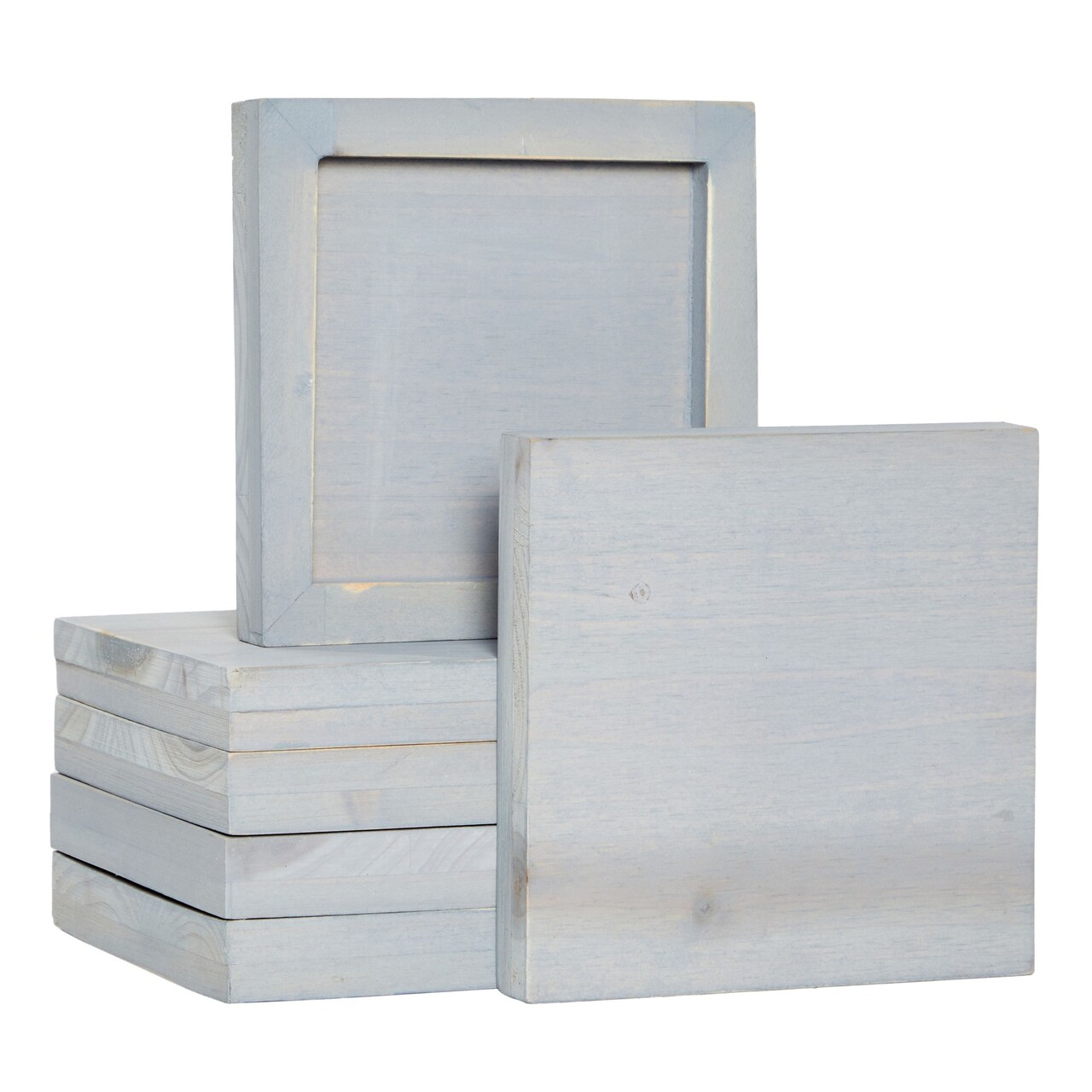 6 Pack Gray Washed Craft Wood Board Panels with Hardware Included for DIY Signs, Paintings (5 x 5 In)